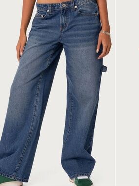 Edikted Blue Carpenter Low Rise Baggy Jeans